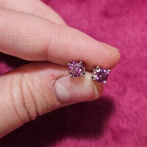 Genuine moissanite fuschia stud earrings